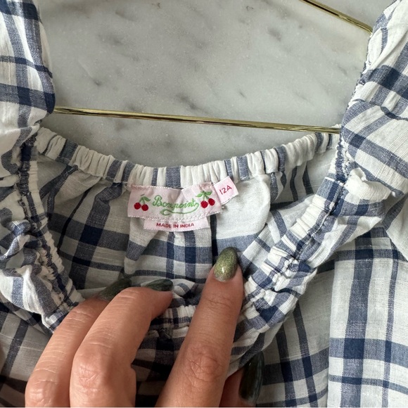 BONPOINT CHILD ARIEL DRESS BLUE PLAID Girls 12Y Like New Short Sleeve Linen - Picture 3 of 4